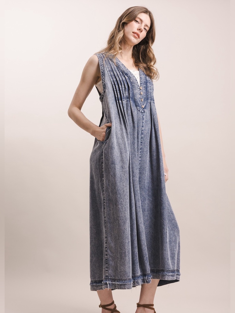 BLUEVELVET NWT Jumpsuit Tencel Denim Pintuck Size Small - X-large
